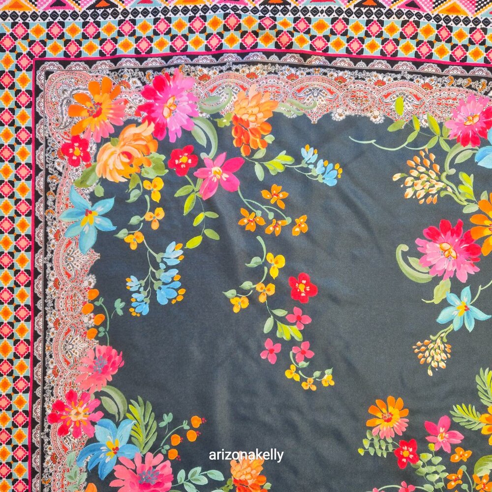 NWOT Johnny Was Silk Scarf Floral Boho Square #16 - Picture 8 of 10